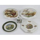 A pair of ornithological game bird Wedgwood metallised oval serving plates, together with a