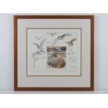 Print; Barn Owl flight studies 13/40 by Rowland Greenhalf, 35 x 35cm, framed and mounted.