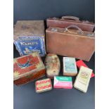 A quantity of vintage tins inc Kemps Biscuits, Players Navy cut, etc,