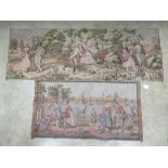 A matched pair of decorative late 20thC tapestries being Venetian canal and patio scene and French
