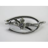 A chrome RAF 'Wings' and wishbone sweethear brooch.