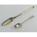 A HM silver marrow scoop hallmarked for London 1834. Together with a HM silver teaspoon also