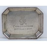 Asprey; a hallmarked silver octagonal pin tray engraved to commemorate George VI Coronation 12th May