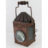 Railwayana; a copper railway lantern dated 1916 and bearing label 'Linley & Co London &