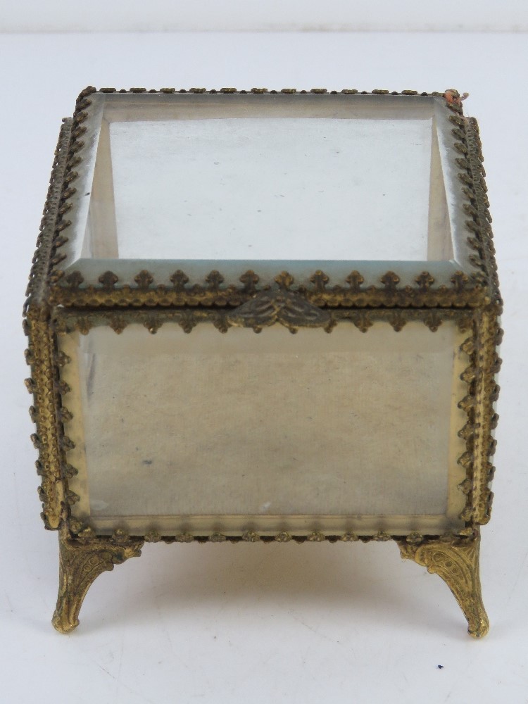 A c1950s Stylebuilt glass and gilt metal jewellery box having five bevel edged glass sides and - Image 3 of 3