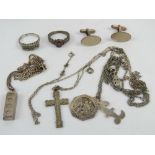 A quantity of silver jewellery including pair of cufflink in presentation box, chains, rings,