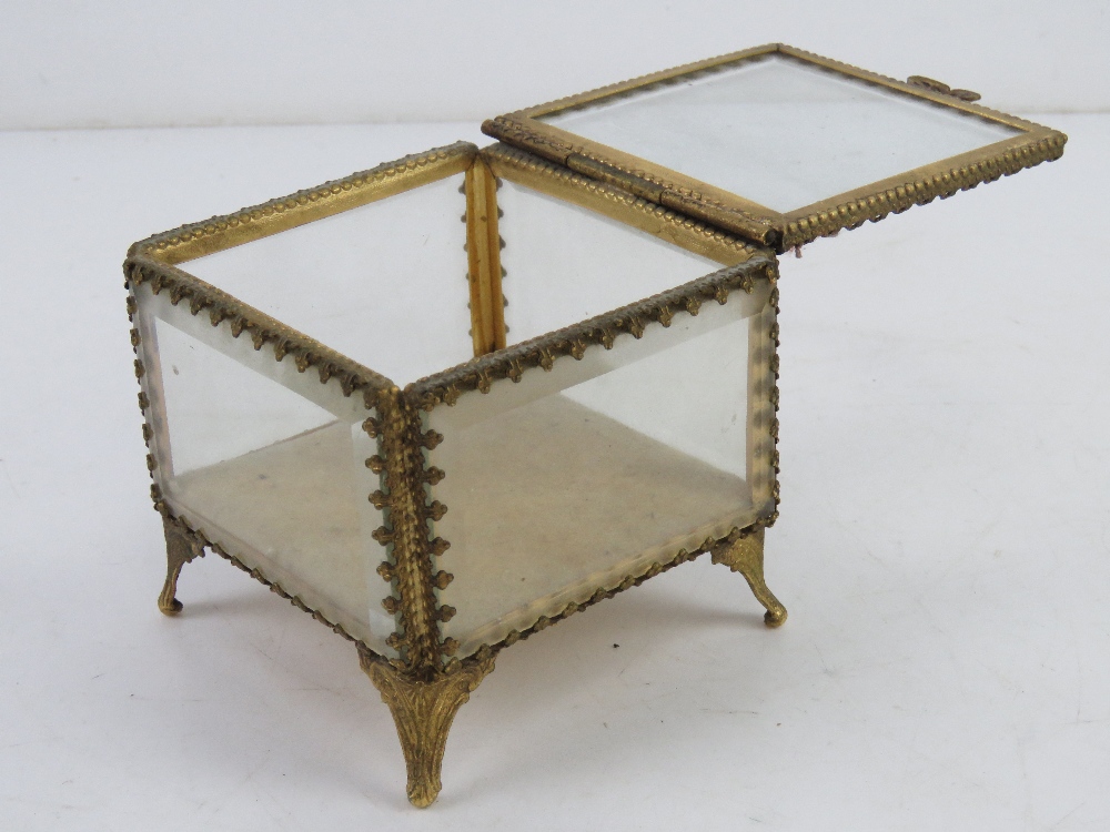 A c1950s Stylebuilt glass and gilt metal jewellery box having five bevel edged glass sides and - Image 2 of 3