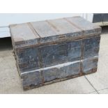 A substantial and impressive wooden silver chest having metal bracing throughout bearing label for