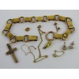 A quantity of assorted jewellery including yellow metal earring parts, bracelet (clasp deficient),