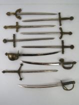 A collection of decorative miniature letter opener sized swords of historic themes, ten items.