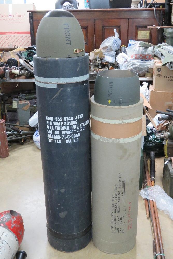 Five American Multi Tube Rocket Launcher heads and collars in original tubes, 6 . 2.