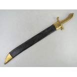 A Prussian Model 1855 Pioneer's Short Sword with scabbard, having cast brass and ribbed grip.