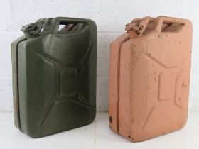 A WWII British Jerry can and a post war Jerry can dated 1945 and 1975 respectively.