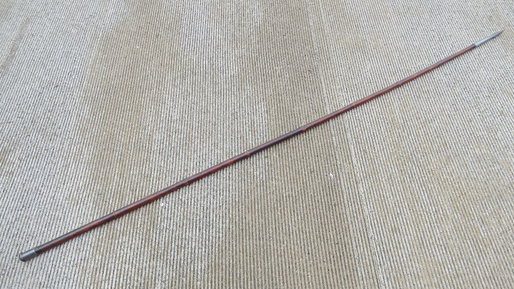 A late 19th century bamboo spear having triform steel tip, matching steel ferule, 250cm (8ft 3"). - Image 4 of 4