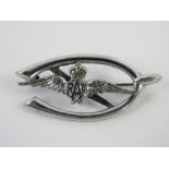 A chrome RAF 'Wings' and wishbone sweetheart brooch.