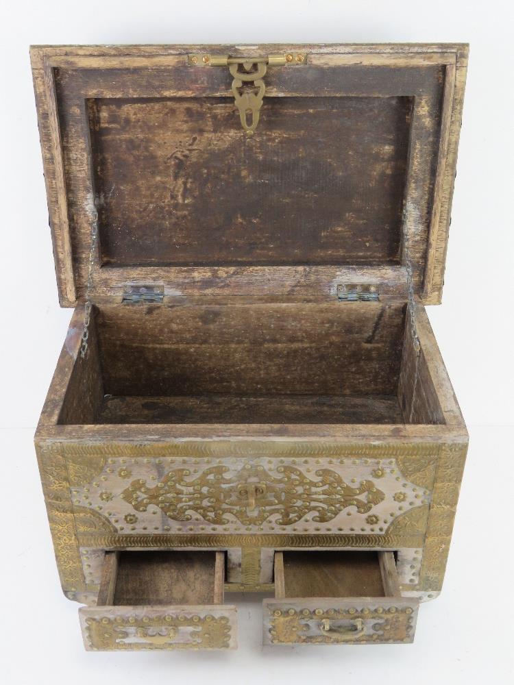 An Antique Asian handmade transport box having two small drawers. - Image 2 of 5