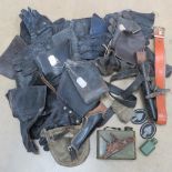 A quantity of assorted militaria inc scabbards, PPSH 41 magazine pouch, petrol tin, leather belt,