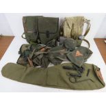 A WWII Maxim gunners kit in pouch together with a M1 carbine gun pouch, a maxim oil bottle,