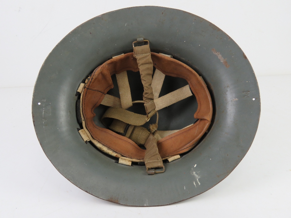 A WWII British Army 1941 Home Front Civil Defence SFP Zuckerman tin helmet with liner, - Image 3 of 5