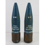 Two British 76mm Malara Naval TP MOD79 cannon projectiles.