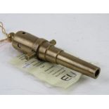 A deactivated brass .36 Calibre miniature tabletop cannon. 6"" overall length. With certificate.