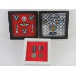 WWII Medals in framed box; 1939-1945 Star with original ribbon, War Medal with original ribbon.