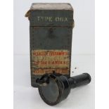 A WWII Type 06A hand bearing compass in box, the box bearing original paint and stencilling,
