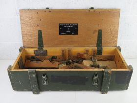 A British 7.62 GPMG wooden transit chest, with inserts and screws, original plate to lid.