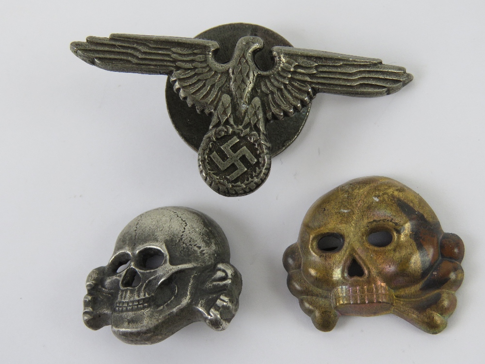 Three reproduction WWII badges inc SS and Totenkopf.