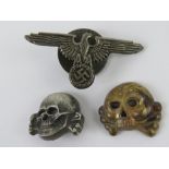 Three reproduction WWII badges inc SS and Totenkopf.