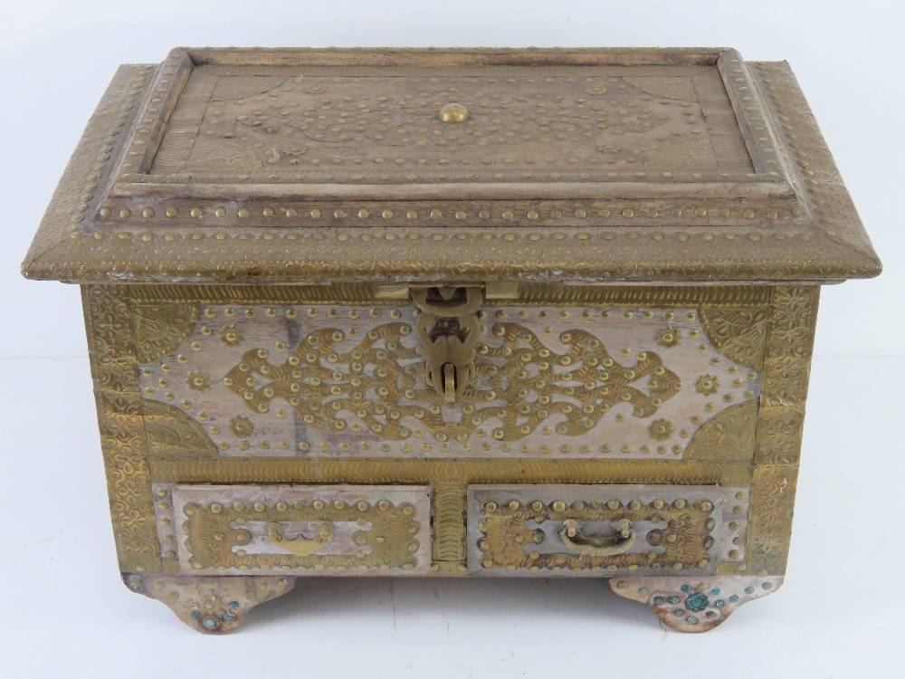 An Antique Asian handmade transport box having two small drawers.