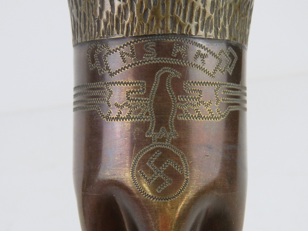 A WWII German NSKK Trench art shell case, made from a Russian shell case, dated 1941. - Image 2 of 5