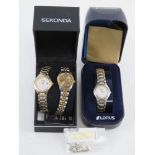 Two stainless steel ladies wristwatches in presentation boxes being Sekonda and Lorus.