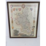 A framed and glazed map of Buckinghamshire.