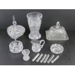 A fine quality lead crystal glass vase together with a set of six glass knife rests,