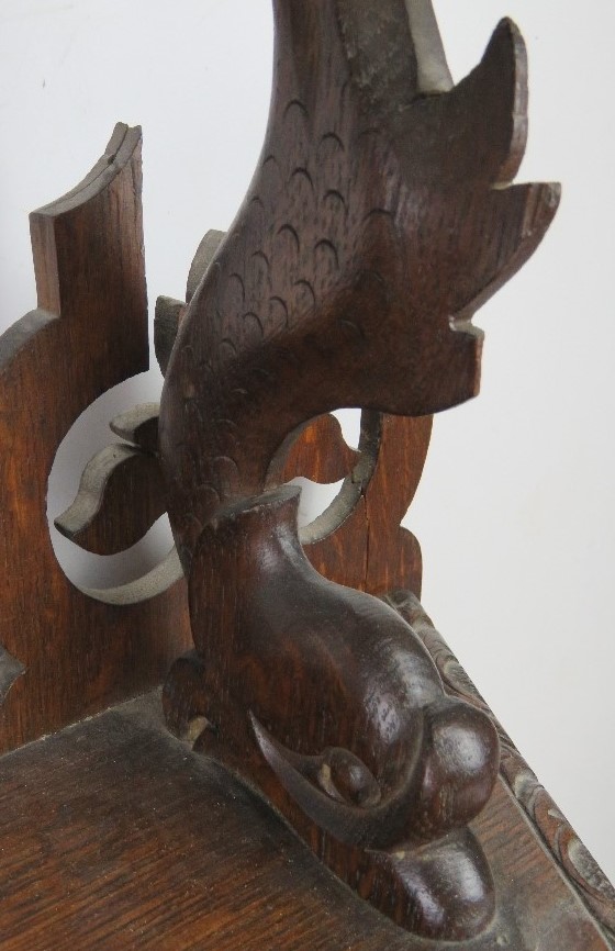 A 19thC carved oak wall hanging smoker's type cabinet. - Image 4 of 4