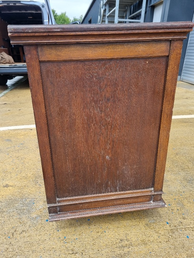 A late Victorian / Edwardian dresser base having three drawers each with vrass handles and - Image 8 of 9