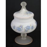 A lidded and footed frosted glass pedestal bowl, 22cm high.