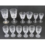 A pair of Royal Brierley cut glass wines, together with a set of six Tutlury cut glass sherrys,