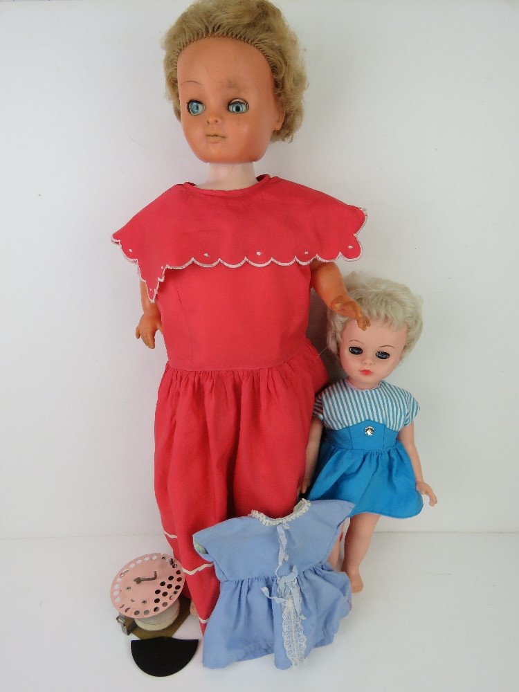 A vintage Walkie Talkie doll standing 67cm high. Together with a Rosebud doll. Two items.