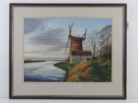 Pastel, derelict windmill by the broads titled 'Stirring Breeze Oby Mill Norfolk',