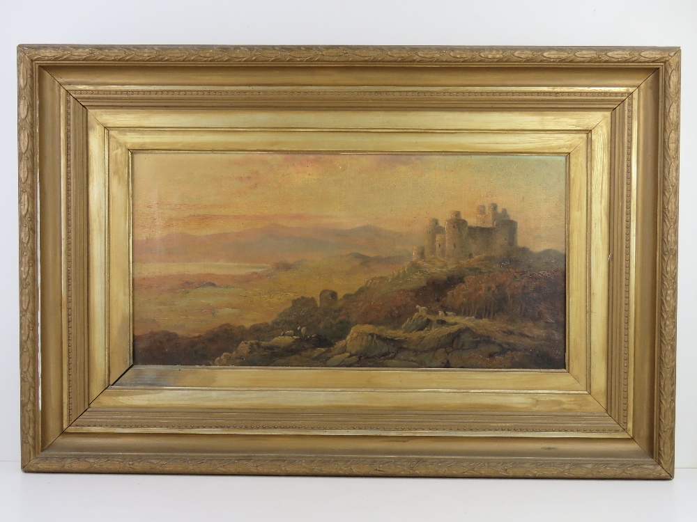 Oil on canvas; Study of Harlech Castle, North Wales.