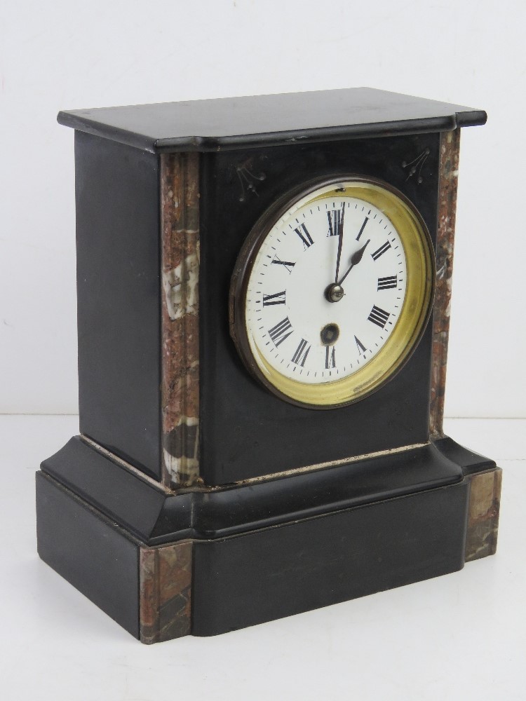 A slate and marble architectural mantel clock, 21cm wide. - Image 5 of 5
