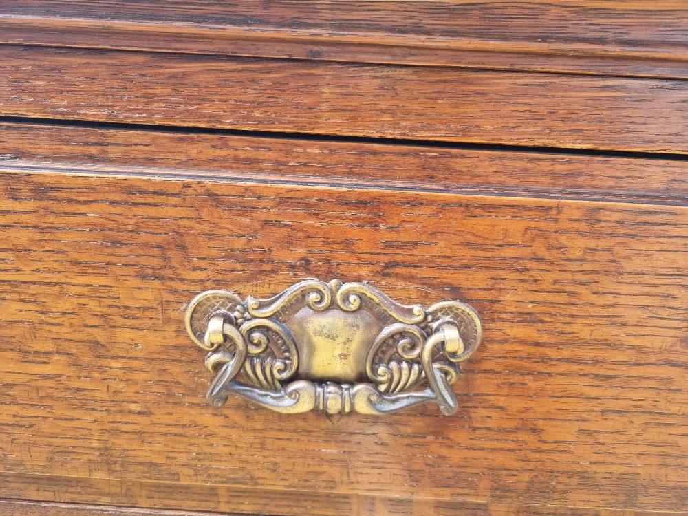 A late Victorian / Edwardian dresser base having three drawers each with vrass handles and - Image 6 of 9