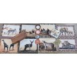 A quantity of safari themed place mats, animal wine glass jewellery and a wooden box.
