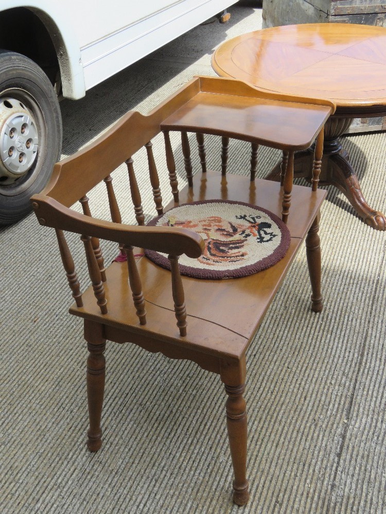 A Mid Century c1960s hall bench or telephone table seat having bobbin turned decoration throughout, - Image 2 of 2