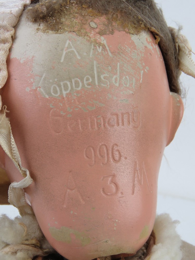A late 19thC bisque headed jointed doll marked 'AM' Armand Marseille bearing number 996. - Image 3 of 4