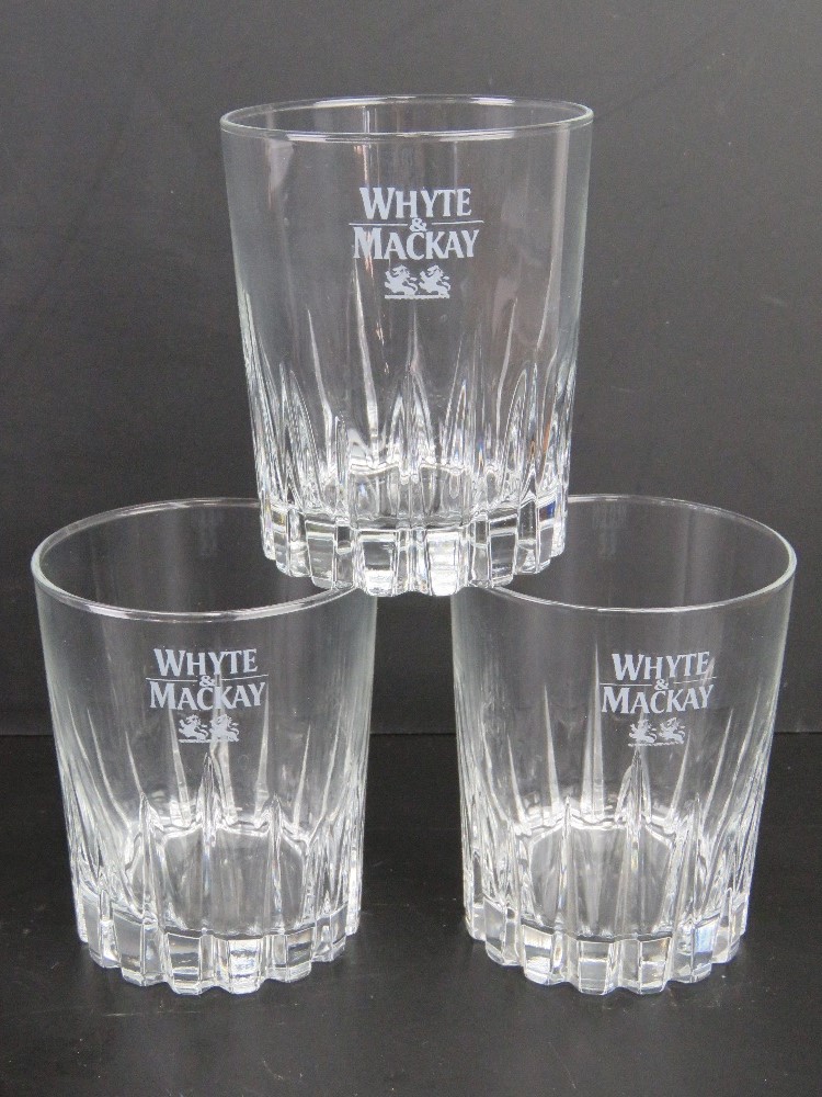 A set of three Whyte and Mackay whiskey tumblers.