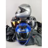 Four Performance Motorcycle helmets.