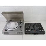 A Neostar electronics turntable together with an Allen and Heath X One:DS Professional DJ
